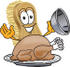#27761 Clip Art Graphic of a Scrub Brush Mascot Character Serving a Cooked Thanksgiving Turkey on a Platter by toons4biz