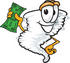 #27818 Clip Art Graphic of a Tornado Mascot Character Holding a Dollar Bill by toons4biz