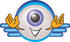 #27840 Clip Art Graphic of a Blue Eyeball Cartoon Character on a Blue Logo by toons4biz