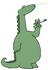 #27941 Clip Art Graphic of a Unhealthy Green Dinosaur Holding A Cigarette And Blowing Out O Shaped Rings Of Smoke by DJArt