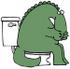 #27951 Clip Art Graphic of a Sick Green Dinosaur With Irritable Bowel Syndrome (IBS) Sitting on a Toilet in a Bathroom by DJArt