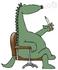 #27952 Clip Art Graphic of a Green Lung Cancer Ridden Dinosaur Sitting Cross Legged In A Chair And Blowing Smoke Circles While Smoking A Cigarette by DJArt
