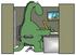 #27962 Clip Art Graphic of a Green Dinosaur Working As An Employee At A Desk In An Office Cubicle by DJArt