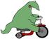 #27966 Clip Art Graphic of a Green Dinosaur Riding A Red Trike by DJArt