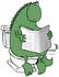 #27968 Clip Art Graphic of a Green Dinosaur Taking A Leisurely Poo While Reading A Newspaper And Sitting On A Toilet In A Bathroom by DJArt