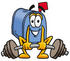 #28024 Clip Art Graphic of a Blue Snail Mailbox Cartoon Character Lifting a Heavy Barbell by toons4biz