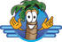 #28072 Clip Art Graphic of a Tropical Palm Tree Cartoon Character on a Blue Logo by toons4biz