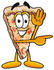#28089 Clip Art Graphic of a Cheese Pizza Slice Cartoon Character Waving and Pointing to the Right by toons4biz