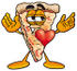 #28101 Clip Art Graphic of a Cheese Pizza Slice Cartoon Character With His Heart Beating Out of His Chest by toons4biz