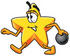 #28129 Clip Art Graphic of a Yellow Star Cartoon Character Striding in an Alley While Preparing to Release a Bowling Ball by toons4biz
