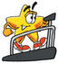 #28135 Clip Art Graphic of a Yellow Star Cartoon Character Getting a Good Workout While Walking on a Treadmill in a Fitness Gym by toons4biz