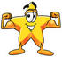 #28162 Clip Art Graphic of a Yellow Star Cartoon Character Flexing His Arm Muscles by toons4biz