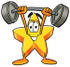 #28189 Clip Art Graphic of a Yellow Star Cartoon Character Holding a Heavy Barbell Above His Head by toons4biz