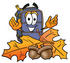 #28196 Clip Art Graphic of a Suitcase Luggage Cartoon Character With Autumn Leaves and Acorns in the Fall by toons4biz