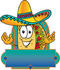#28202 Clip Art Graphic of a Crunchy Hard Taco Character Wearing a Sombrero on a Blank Label by toons4biz