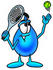 #28234 Clip Art Graphic of a Blue Waterdrop or Tear Character Preparing to Hit a Tennis Ball by toons4biz