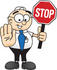 #28405 Clip Art Graphic of a Geeky Caucasian Businessman Cartoon Character Holding a Stop Sign by toons4biz