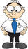 #28406 Clip Art Graphic of a Geeky Caucasian Businessman Cartoon Character Standing With His Hands on His Hips by toons4biz
