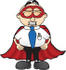 #28411 Clip Art Graphic of a Geeky Caucasian Businessman Cartoon Character Dressed as a Super Hero by toons4biz