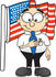#28420 Clip Art Graphic of a Geeky Caucasian Businessman Cartoon Character Pledging Allegiance to an American Flag by toons4biz