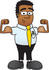 #28473 Clip Art Graphic of a Geeky African American Businessman Cartoon Character Flexing His Arm Muscles by toons4biz