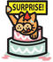 #29057 Royalty-free Cartoon Clip Art of a Ginger Cat Holding A Surprise Sign And Popping Out Of A Birthday Cake by Andy Nortnik
