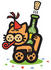 #29059 Royalty-free Cartoon Clip Art of an Orange Cat Wearing A Party Hat, Blowing A Party Blower And Popping A Cork Off Of A Bottle Of Champagne by Andy Nortnik