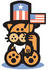 #29062 Royalty-free Cartoon Clip Art of an Orange Cat Wearing A Fake White Beard And An American Hat And Waving A Flag On Independence Day by Andy Nortnik