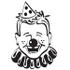 #29106 Royalty-free Black and White Cartoon Clip Art of a Jolly Freckled Boy With A Clown Nose, Party Hat And Collar, Laughing by Andy Nortnik