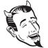 #29113 Royalty-free Black and White Cartoon Clip Art of a Man Wearing Horns And A Goatee, Laughing Devilishly On Halloween by Andy Nortnik