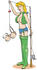 #29139 Royalty-free Cartoon Clip Art of a Sexy Blond Woman in Fishing Gear, Holding up Her Bra in a Hook by Andy Nortnik