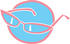 #29315 Royalty-free Cartoon Clip Art of a Pink Girly Sunglasses Over A Blue Circle by Andy Nortnik