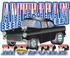 #29348 Royalty-free Cartoon Clip Art of a Black 1955 Chevy Muscle Car With Text Reading "American Muscle" With Stars And Stripes by Andy Nortnik