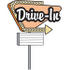 #29365 Royalty-free Cartoon Clip Art of a Vintage Tan Drive In Sign With An Arrow by Andy Nortnik