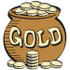 #29405 Royalty-free Cartoon Clip Art of a Stack Of Gold Coins Near A Pot Of Leprechaun’s Gold by Andy Nortnik
