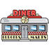 #29406 Royalty-free Cartoon Clip Art of a Retro Diner Building With A Clock On It And Signs Advertising Burgers And Malts by Andy Nortnik