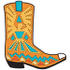 #29420 Royalty-free Cartoon Clip Art of an Orange Aztec Style Cowboy Boot With Blue And Yellow Accents Around A Bird by Andy Nortnik