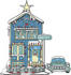 #29459 Royalty-free Cartoon Clip Art of a Car Covered In Snow Outside A Victorian House Decorated In Christmas Lights At 2365 Main Street by Andy Nortnik