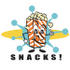 #29474 Royalty-free Cartoon Clip Art of a Popcorn Carton Character Filled With Buttery Popcorn Pointing Down At Text Reading "Snacks" At A Movie Theater by Andy Nortnik