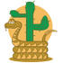 #29513 Royalty-free Cartoon Clip Art of a Rattlesnake Holding Out His Rattle And Curled Around A Desert Cactus by Andy Nortnik