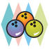 #29523 Royalty-free Cartoon Clip Art of a Blue, Orange And Green Bowling Balls Over Colorful Diamonds by Andy Nortnik