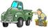#29714 Clip Art Graphic of a Middle Aged Caucasian Man Inserting Corn Into A Green Biodiesel Truck’s Gas Tank by DJArt