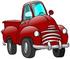 #29757 Clip Art Graphic of a Red Pickup Truck With a Chrome Bumper by DJArt