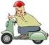 #29782 Clip Art Graphic of a Man Passing By On A Green Scooter And Flipping The Viewer Off In A Fit Of Road Rage by DJArt