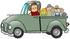 #29783 Clip Art Graphic of a Group of Happy People and Their Dog Riding in the Back of a Green Pickup Truck While The Driver Looks at the Viewer by DJArt