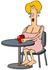 #29809 Clip Art Graphic of a Pretty Blond Woman In A Pink Dress, Sitting Barefoot At A Table And Drinking Coffee by DJArt