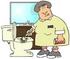 #29810 Clip Art Graphic of a Grossed Out Maid Scrubbing a Dirty Toilet With a Brush by DJArt