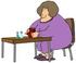 #29812 Clip Art Graphic of a Lonely Overweight Woman Drinking Coffee by Herself by DJArt
