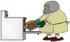 #29817 Clip Art Graphic of a Lady Putting a Turkey in the Oven to Cook by DJArt