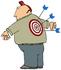 #29832 Clip Art Graphic of a Man With Arrows Stuck In The Bullseye On His Back by DJArt